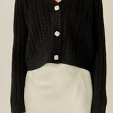 Jewel Button Cable Knit Cardigan