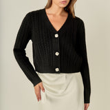 Jewel Button Cable Knit Cardigan