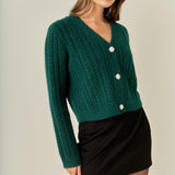 Jewel Button Cable Knit Cardigan