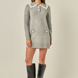Embroidered Collar Sweater Dress
