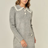 Embroidered Collar Sweater Dress