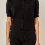 Contrast Color Collar Cardigan Top