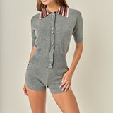 Contrast Color Collar Cardigan Top
