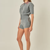 Contrast Color Collar Cardigan Top