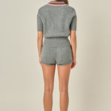 Contrast Color Collar Cardigan Top
