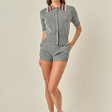 Contrast Color Collar Cardigan Top