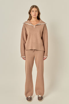 Embroidered Knit Flare Pants
