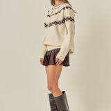Jacquard Yoke Knit Cardigan