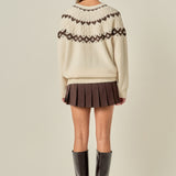 Jacquard Yoke Knit Cardigan
