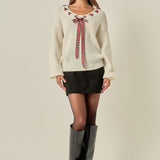 Bow Trim Knit Sweater