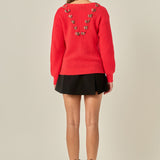 Bow Trim Knit Sweater