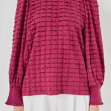 Tiered Jersey Top Mock Neck Blouse