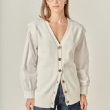 Knit and Poplin Combo Cardigan