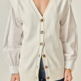 Knit and Poplin Combo Cardigan