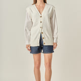 Knit and Poplin Combo Cardigan