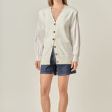 Knit and Poplin Combo Cardigan