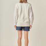 Knit and Poplin Combo Cardigan
