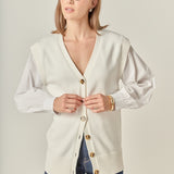 Knit and Poplin Combo Cardigan
