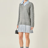 Cable Knit Pleated Mini Dress