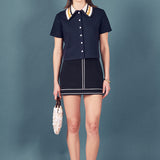 Knitted Collar Button Up Top
