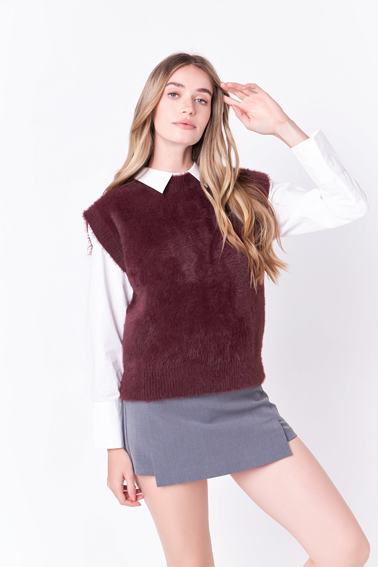 Feather Plush Knit Vest