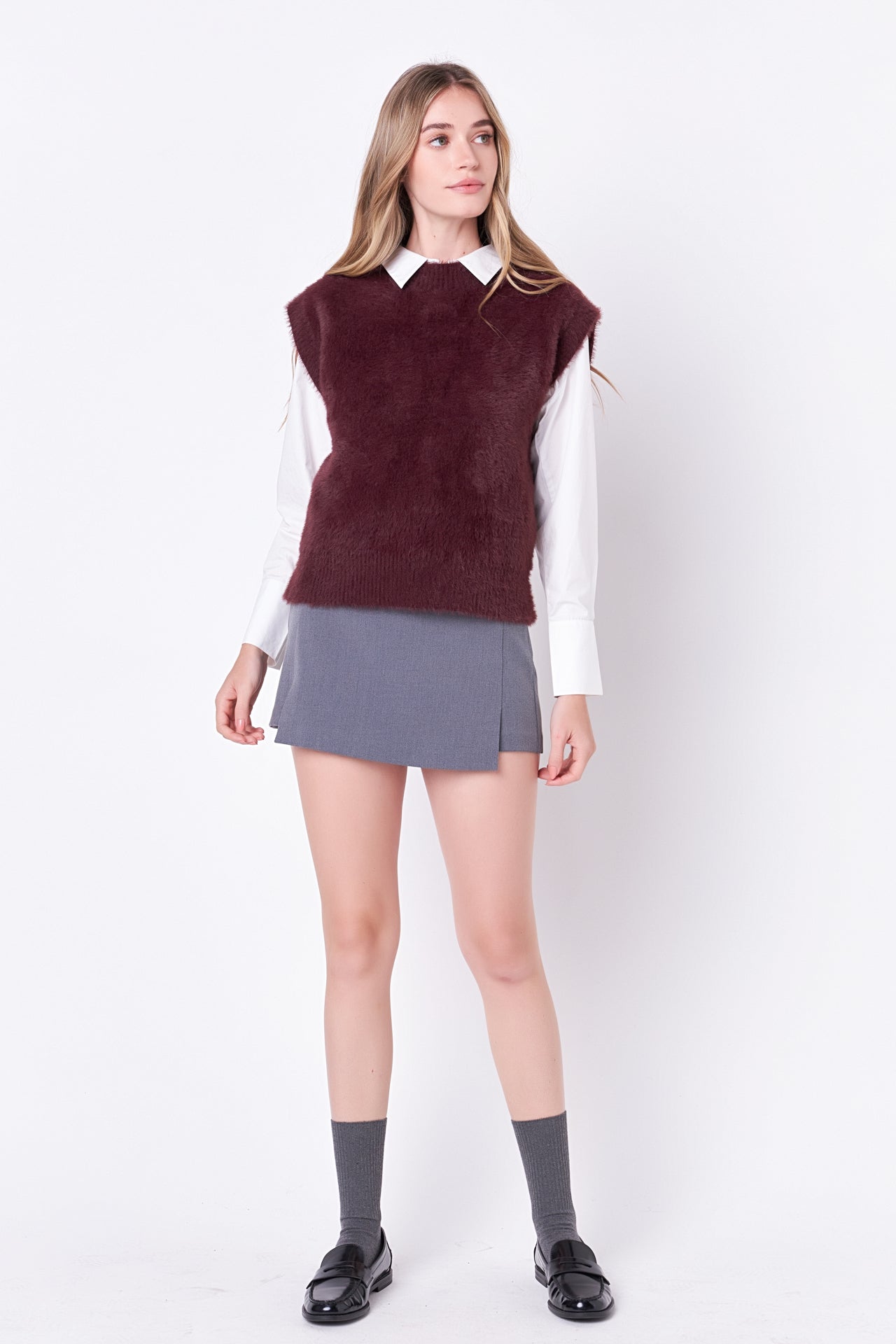 Feather Plush Knit Vest