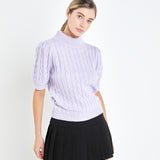 Short-Sleeve Cable-Knit Sweater