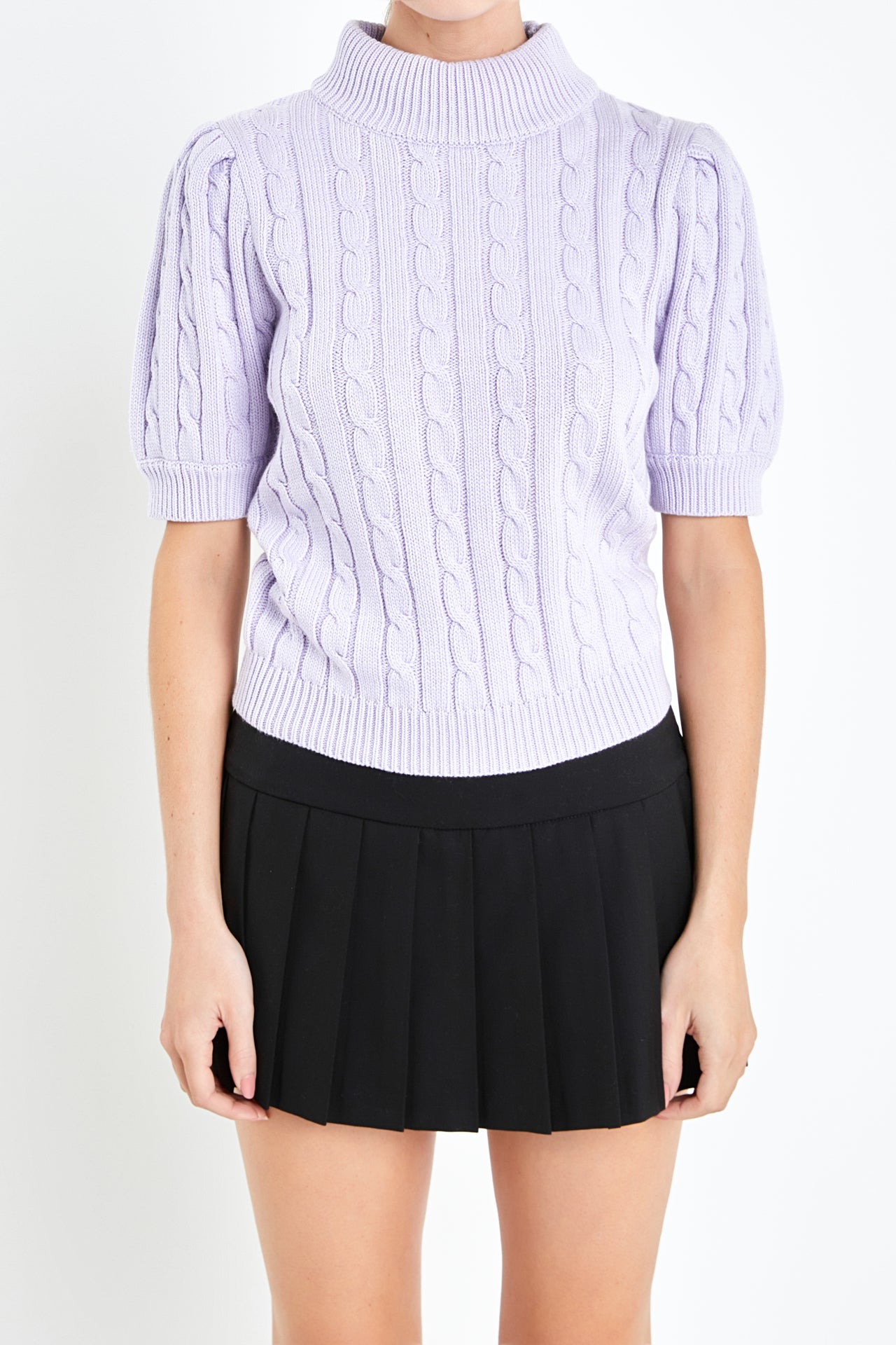 Short-Sleeve Cable-Knit Sweater