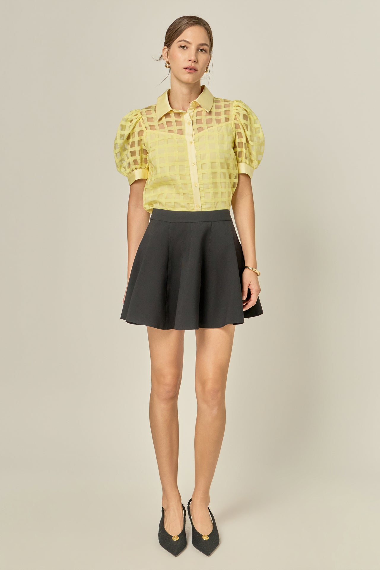 Short Sleeve Organza Grid Blouse – English Factory