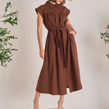 Linen Belted Midi Dress