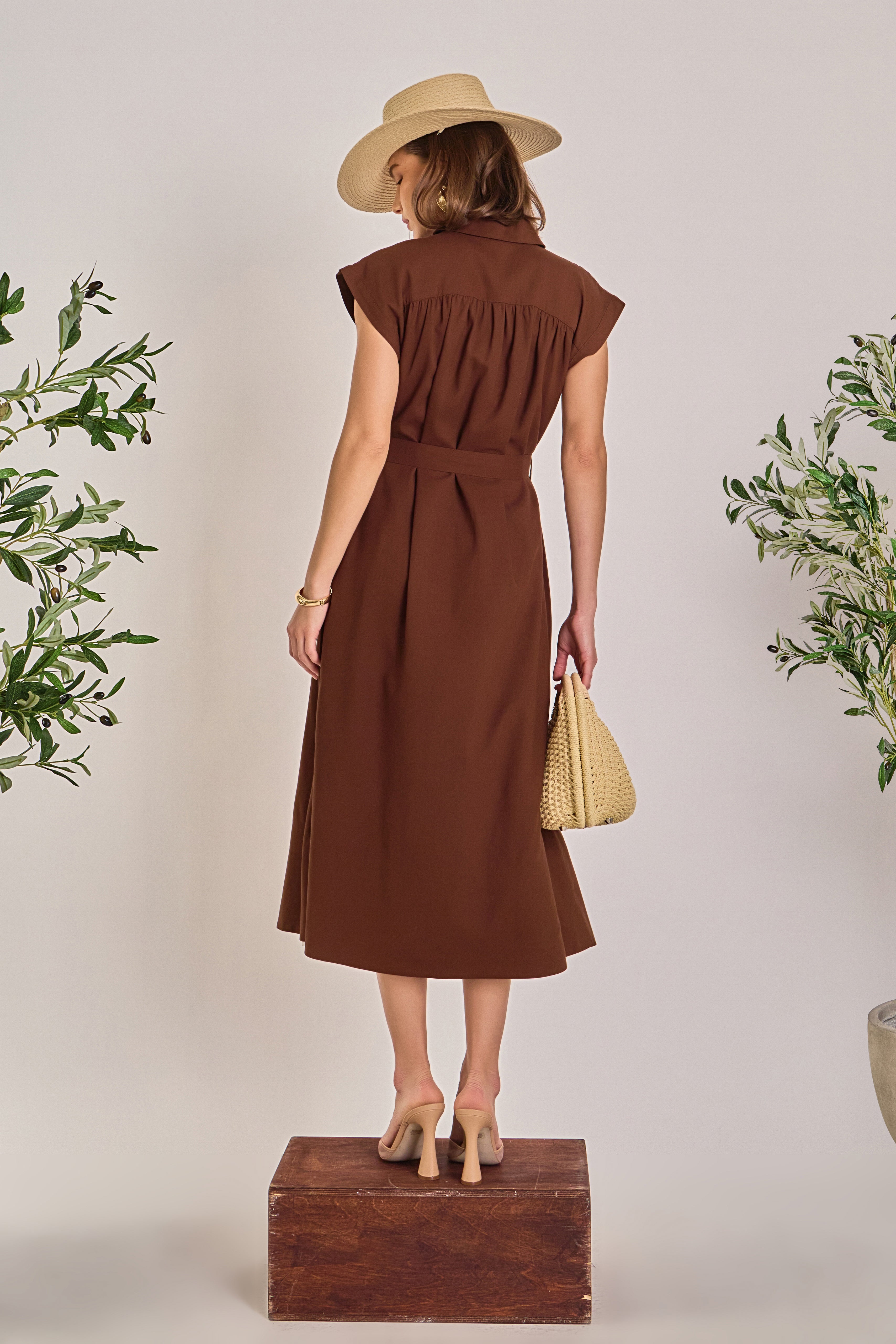 Linen Belted Midi Dress – English Factory