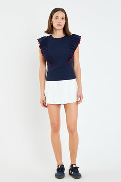 Contrast Merrow Detail Ruffled Knit Top