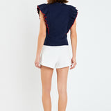 Contrast Merrow Detail Ruffled Knit Top