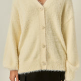 Pearl Heart Button Furry Cardigan