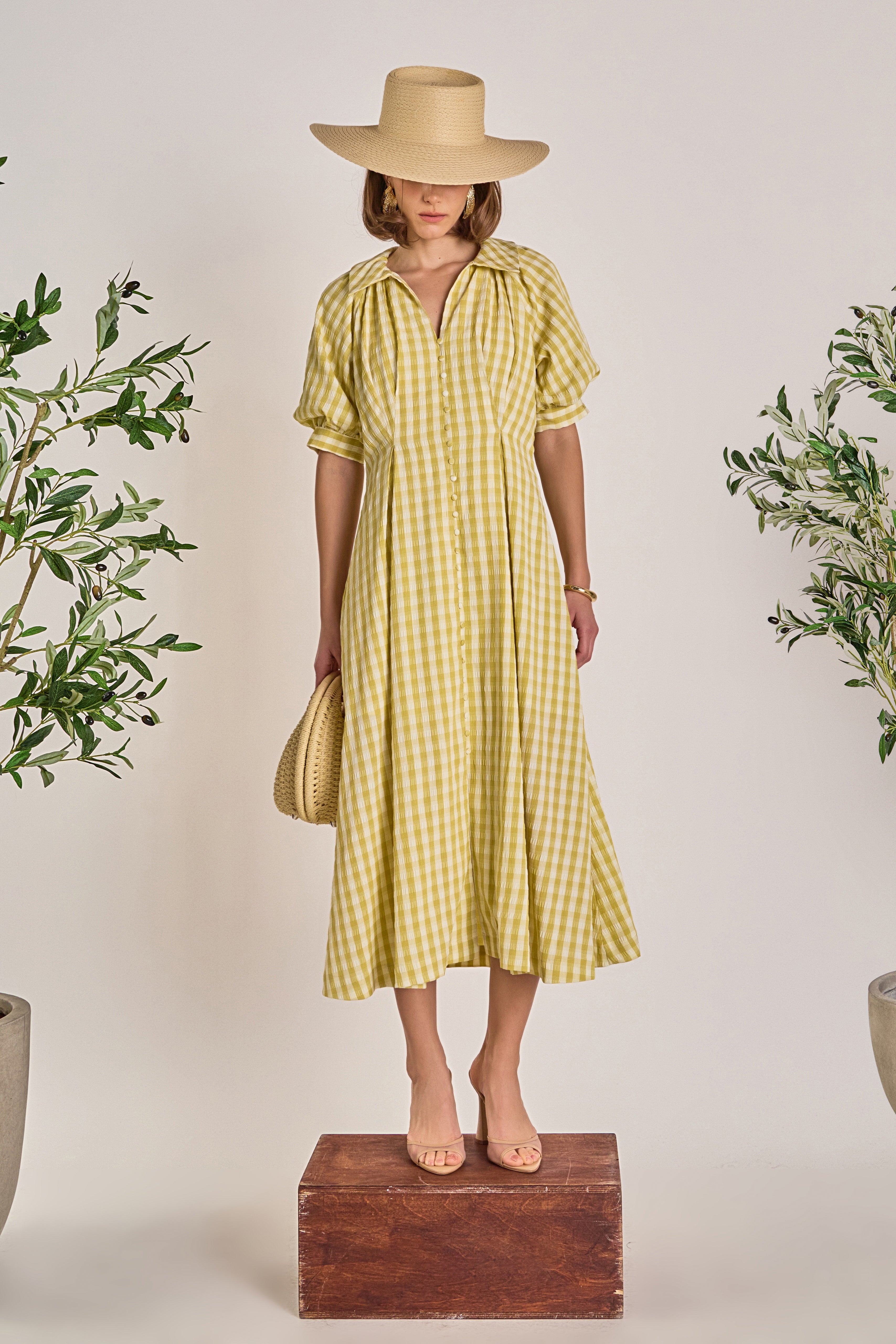 Gingham Check Combination Midi Dress – English Factory
