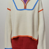 Contrast Piping Quarter Zip Sweater