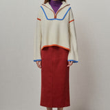 Contrast Piping Quarter Zip Sweater