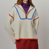 Contrast Piping Quarter Zip Sweater