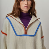 Contrast Piping Quarter Zip Sweater