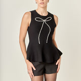 Peplum Bow Embellished Top