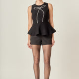 Peplum Bow Embellished Top