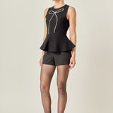Peplum Bow Embellished Top