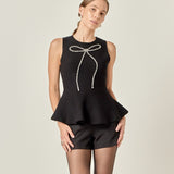 Peplum Bow Embellished Top