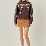 Floral Embroidered Knit Sweater