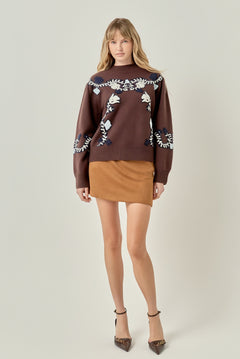 Floral Embroidered Knit Sweater