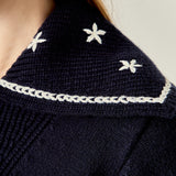 Flower Embroidery Zip Up Knit