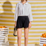 Scalloped Collar Pintuck Detail Blouse