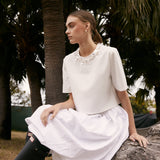 Embellished Pearl Neckline Top