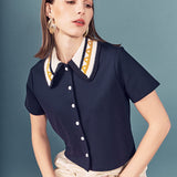 Knitted Collar Button Up Top