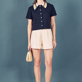 Knitted Collar Button Up Top